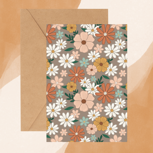 Fall Floral - Gray Greeting Card image 0