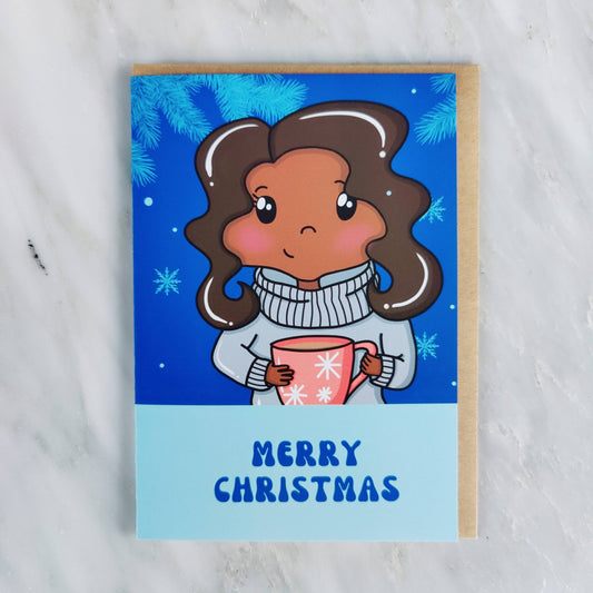 BLUE MERRY CHRISTMAS GREETING CARD image 0